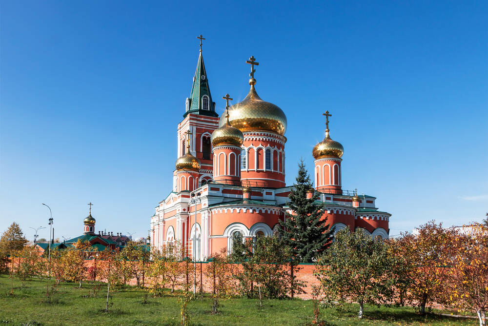 Aussicht auf das Kloster Znamensky. Barnaul, Russland